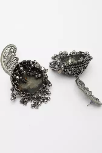 Women silver-plated oxidised dome shaped jhumka earrings