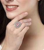 Women pink & silver cz-studded handcrafted adjustable finger ring