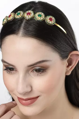 Women multi colour kundan gold-plated embellished hairband
