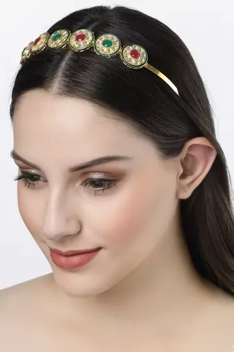 Women multi colour kundan gold-plated embellished hairband