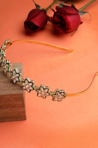 women gold-plated kundan embellished hairband