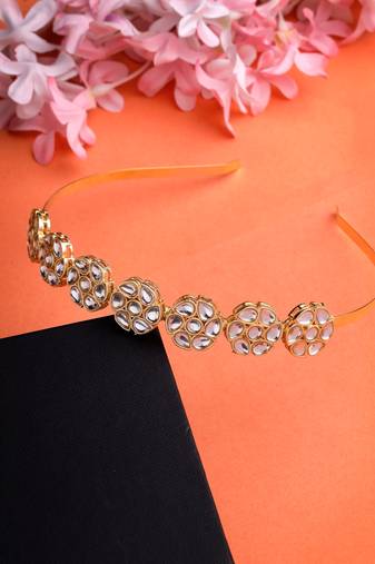 women gold-plated kundan embellished hairband