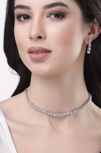 Women's silver plated cz stone handcrafted jewellery set