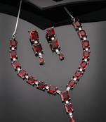 Women silver plated & maroon cz stone handcrafted jewellery set