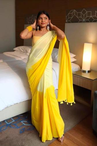 Yellow and White Cotton Contrast Saree