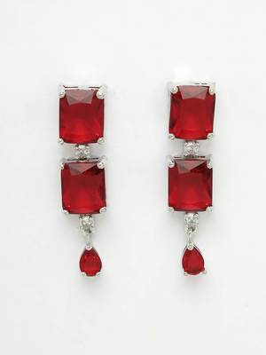 Women silver plated & maroon cz stone handcrafted jewellery set 4