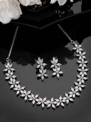 Women silver plated cz stone handcrafted jewellery set 1