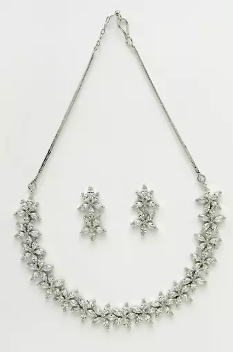 Women silver plated cz stone handcrafted jewellery set