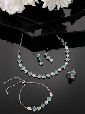 Women silver plated & blue cz stone handcrafted jewellery set 1