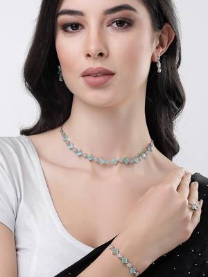 Women silver plated & blue cz stone handcrafted jewellery set 2