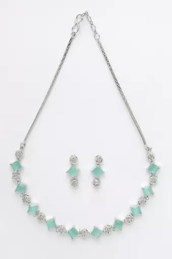 Women silver plated & blue cz stone handcrafted jewellery set