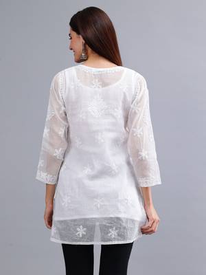 hand embroidered white kota lucknowi chikankari top with slip 4
