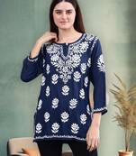 hand embroidered navy blue modal lucknowi chikankari top