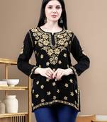 hand embroidered black rayon lucknowi chikankari top