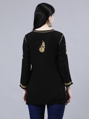 hand embroidered black rayon lucknowi chikankari top 3