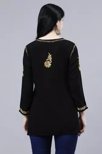 hand embroidered black rayon lucknowi chikankari top