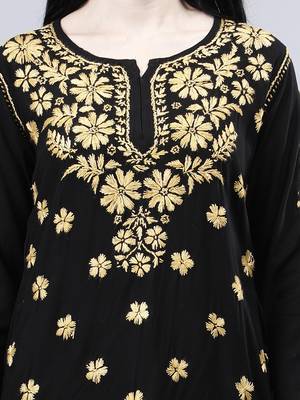 hand embroidered black rayon lucknowi chikankari top 4