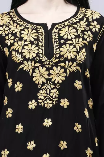hand embroidered black rayon lucknowi chikankari top