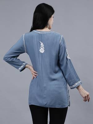 hand embroidered grey rayon lucknowi chikankari top 3