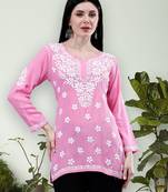 hand embroidered dark pink rayon lucknowi chikankari top