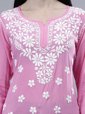 hand embroidered dark pink rayon lucknowi chikankari top 3