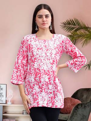 hand embroidered  pink cotton lucknowi chikankari top 1