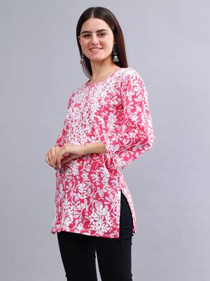 hand embroidered  pink cotton lucknowi chikankari top 2