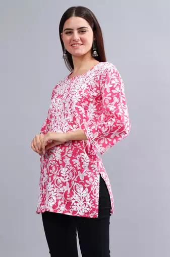 hand embroidered  pink cotton lucknowi chikankari top