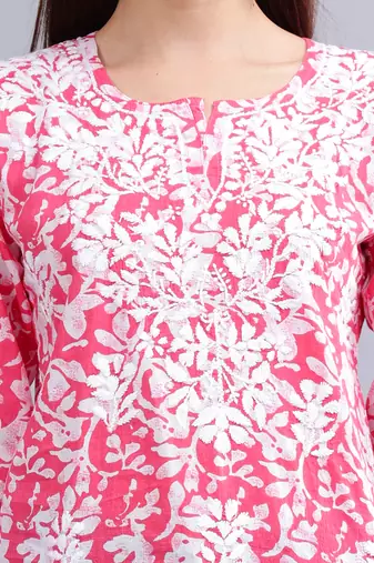 hand embroidered  pink cotton lucknowi chikankari top