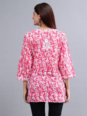 hand embroidered  pink cotton lucknowi chikankari top 4