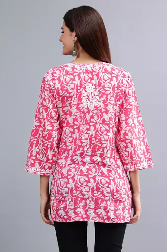 hand embroidered  pink cotton lucknowi chikankari top