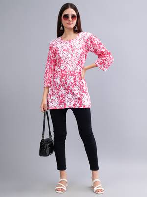 hand embroidered  pink cotton lucknowi chikankari top 5
