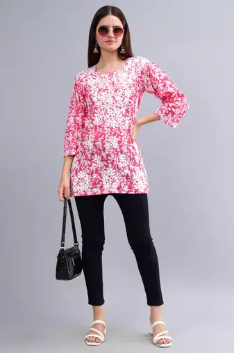 hand embroidered  pink cotton lucknowi chikankari top