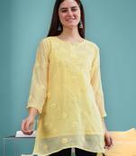hand embroidered yellow georgette lucknowi chikankari top with slip