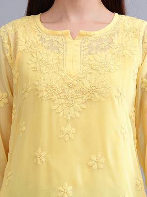 hand embroidered yellow georgette lucknowi chikankari top with slip 3