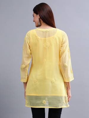 hand embroidered yellow georgette lucknowi chikankari top with slip 4