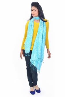 Paisleys N Bootis Design Turquoise Kashmiri Stole Diwali Special Gift 119