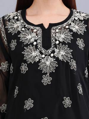 hand embroidered black georgette lucknowi chikankari top with slip 3