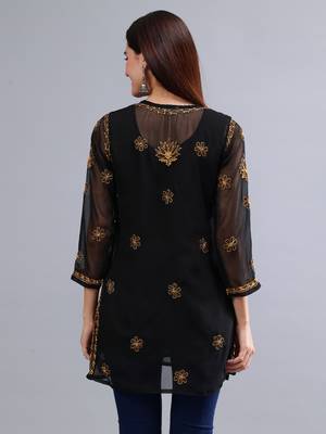 hand embroidered black georgette lucknowi chikankari top with slip 2