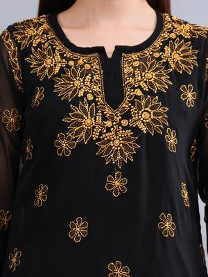 hand embroidered black georgette lucknowi chikankari top with slip 3