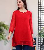 hand embroidered red georgette lucknowi chikankari top with slip