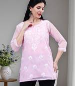 hand embroidered pink georgette lucknowi chikankari top with slip