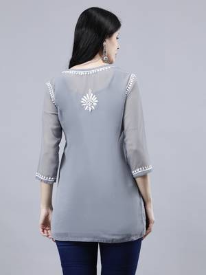 hand embroidered gey georgette lucknowi chikankari top with slip 2