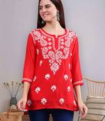hand embroidered red georgette lucknowi chikankari top with slip