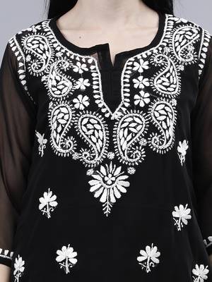 hand embroidered black georgette lucknowi chikankari top with slip 4