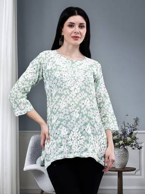 hand embroidered green mal-mal lucknowi chikankari top 1