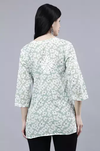 hand embroidered green mal-mal lucknowi chikankari top
