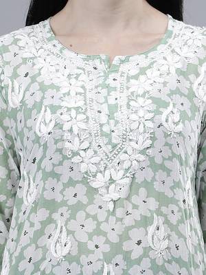 hand embroidered green mal-mal lucknowi chikankari top 4