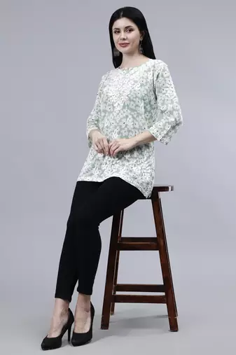 hand embroidered green mal-mal lucknowi chikankari top