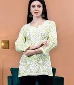 hand embroidered light green mal-mal lucknowi chikankari top
